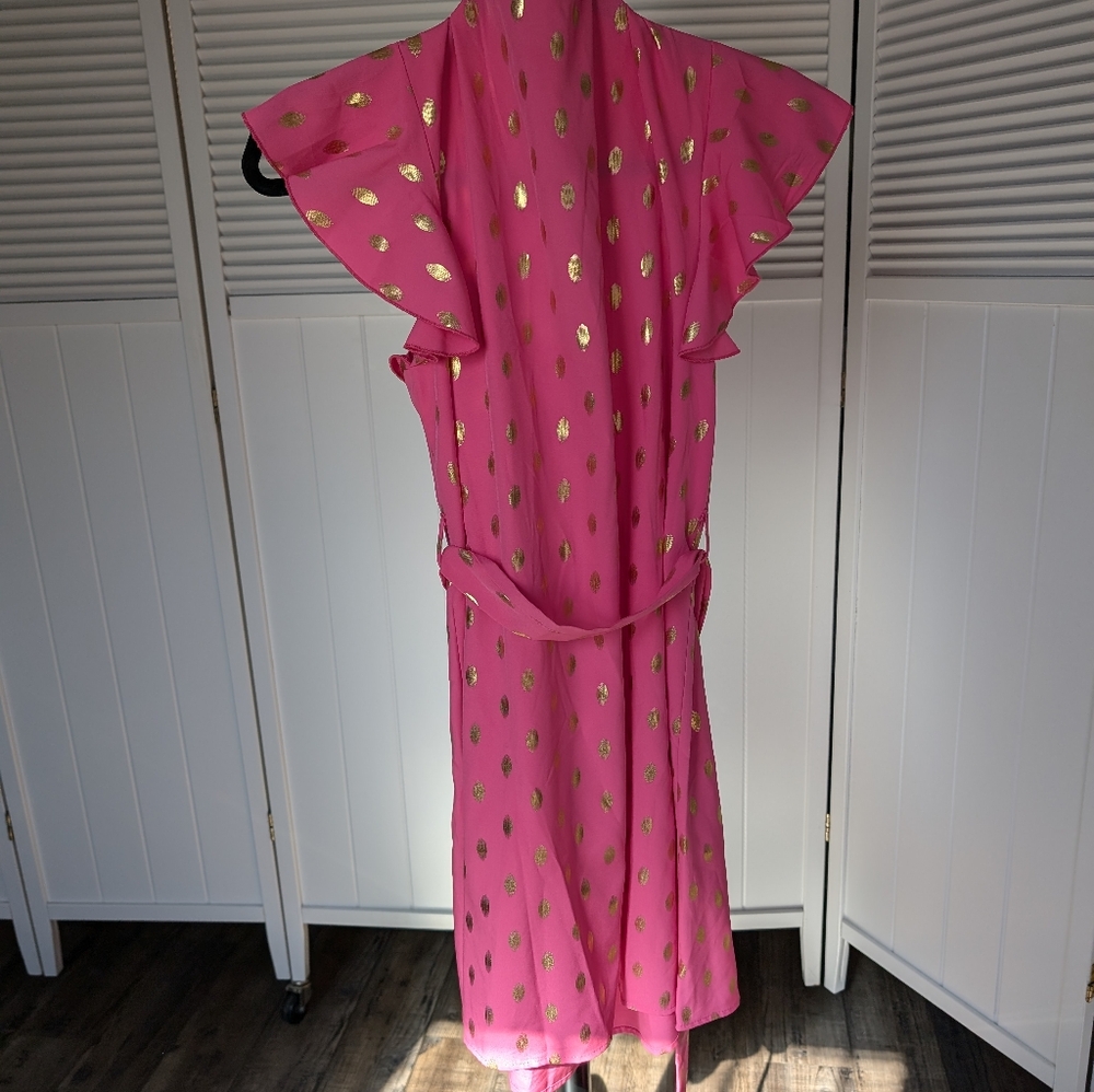 Pink polka dot gold fleck dress. Like New. Large.